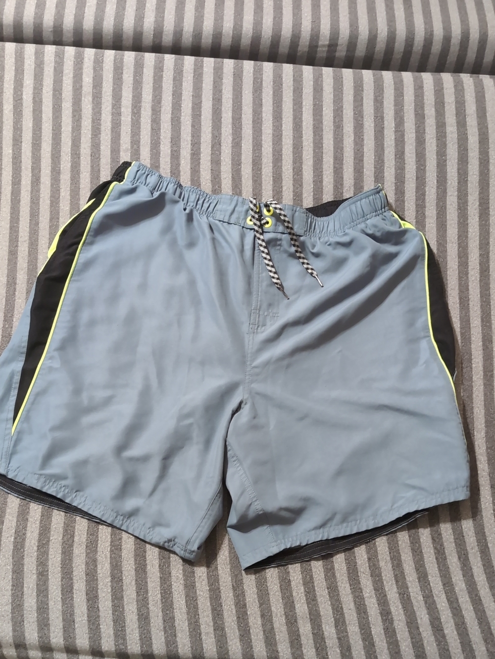 Nike Light Gray Swim Board Shorts with Black Panels & Neon Yellow Trim XXL 2XL